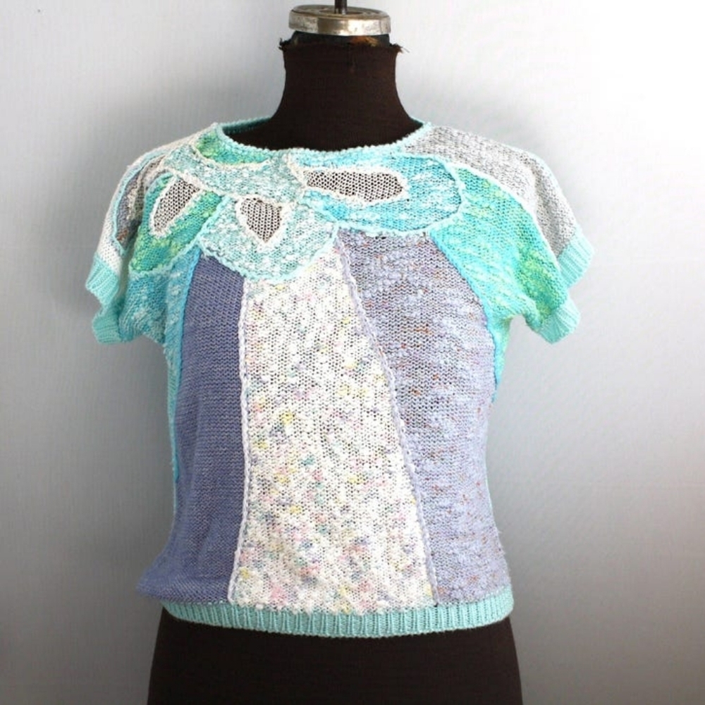 vintage 1980s Connexion au contraire Short sleeve knit Pretty mixed media unique